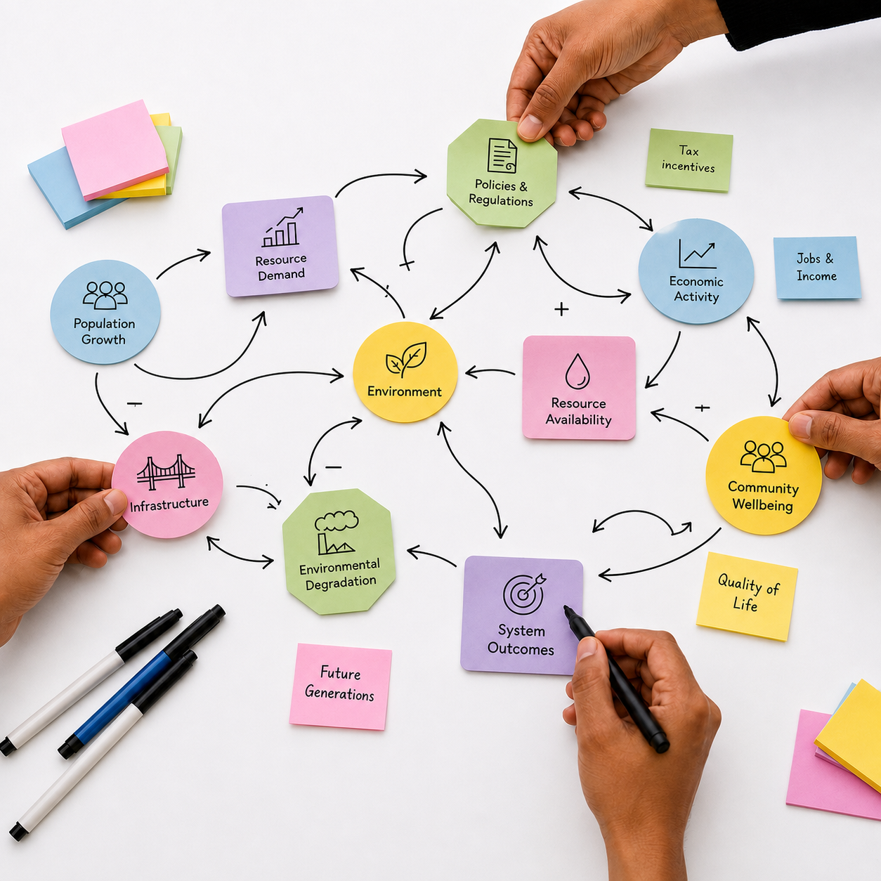 A systems thinking exercise mapping relationships and connections